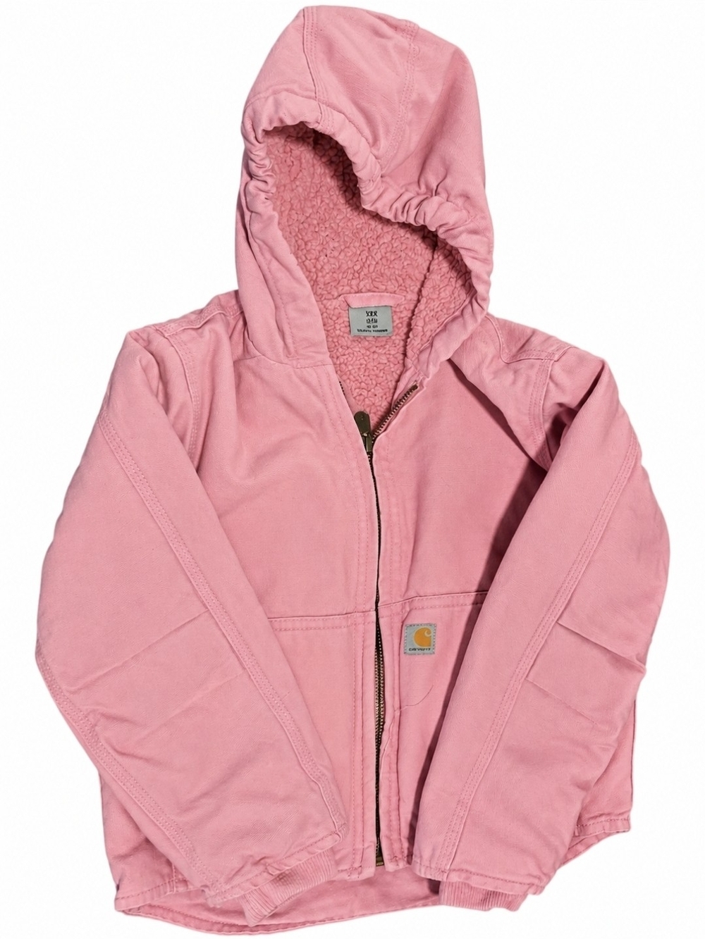 Carhartt Girls Pink Sherpa Lined Hooded Jacket XXS 4-5
